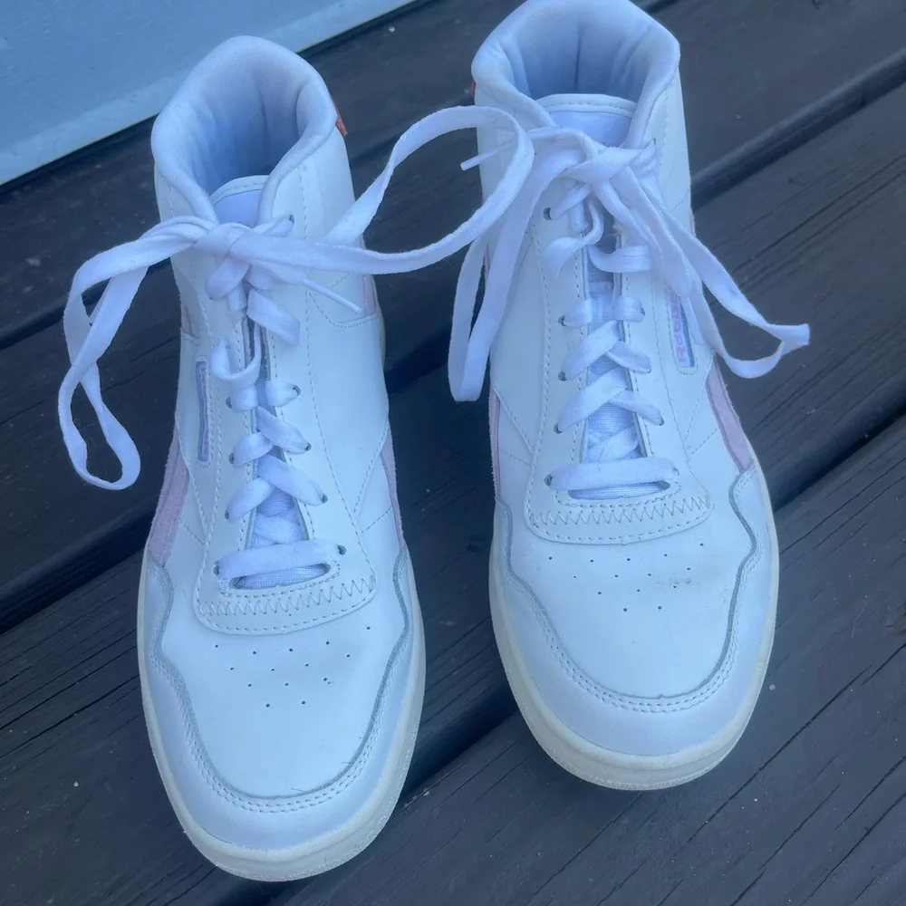 Reebok White and Pink High-Top Sneakers - Picture 3 of 7